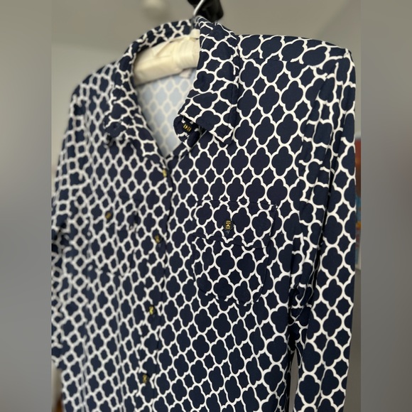 Charter Club -Good  quality soft , 3/4sleeves, navy blue and white button up! - Picture 4 of 8